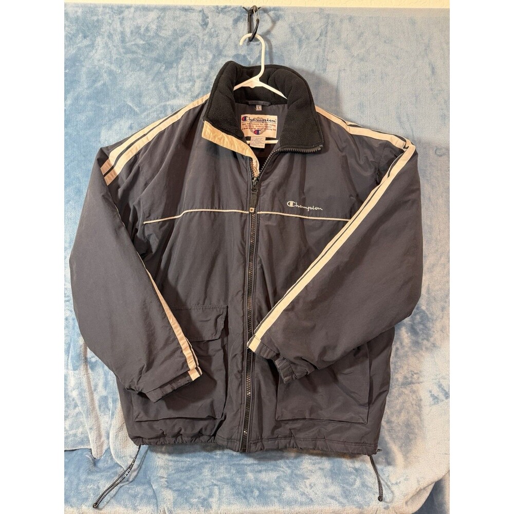 Vintage Champion Jacket Mens L Full Zip Fleece Quilted Heavy Winter Utility Coat